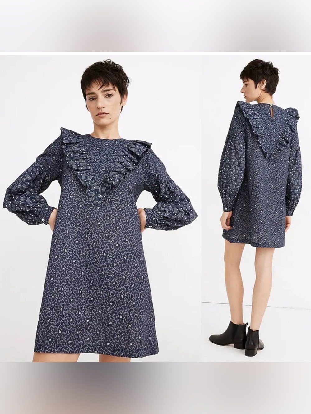 WARM / MADEWELL / Penelope Starry Sky Navy Ruffle Yoke Shift Dress/ 2 / PTP-20”
